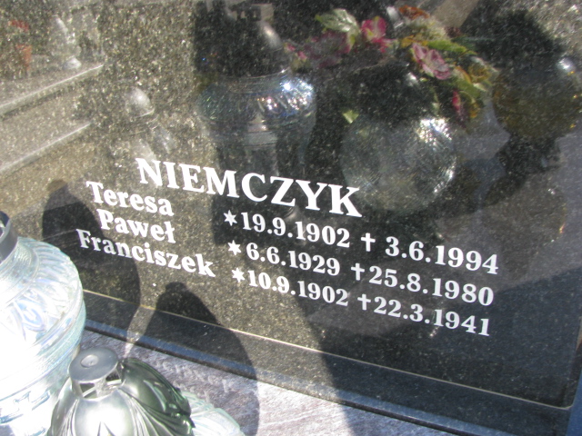 Franciszek NIEMCZYK  1902 Tczew - Grobonet - Wyszukiwarka osób pochowanych